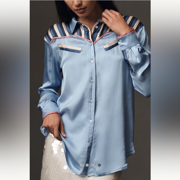 🎉SUPER RARE🎉Anthropologie NWT  Long-Sleeve Silky
Western Buttondown Blouse M. - Picture 5 of 11